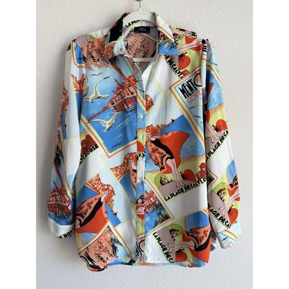 Milk & Honey Womens Blouse Top Fashionista Graphic Print-Button Front Size M - Picture 10 of 14